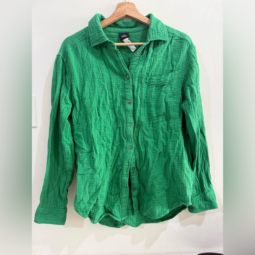 Echo Bright Green Textured Button-Front Shirt - image 1